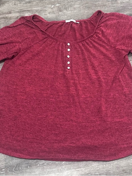 Notations Tops - Notations Marled Red quarter Sleeve Henley Top